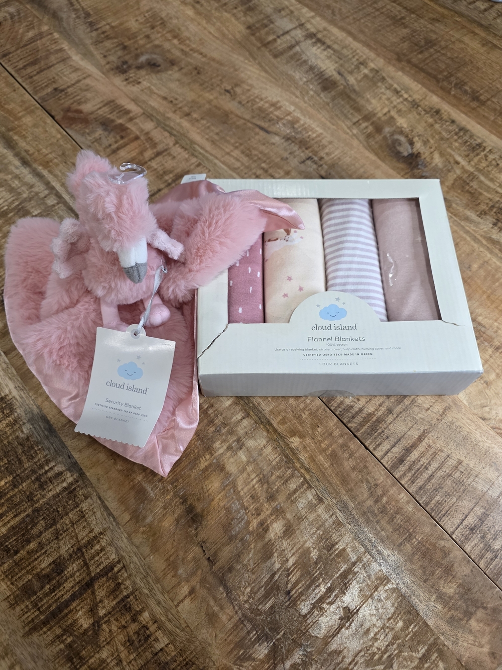 Cloud Island Pink Baby Security Blanket & Flannel Blanket Set